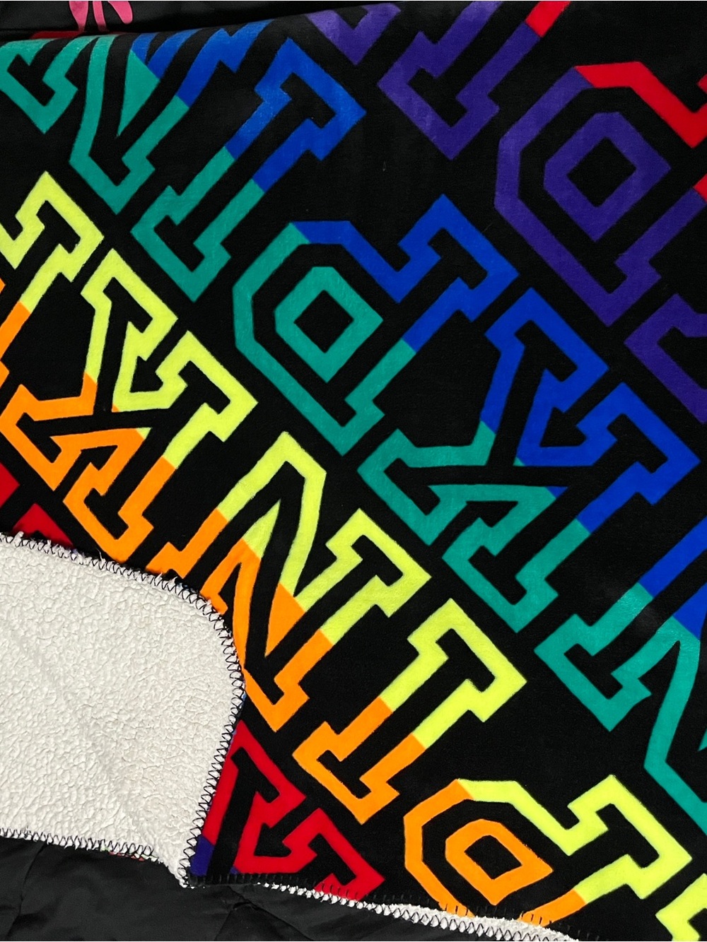 Rare HTF Pink Victorias Secret Rainbow Gradient Logo Blanket - Black Background